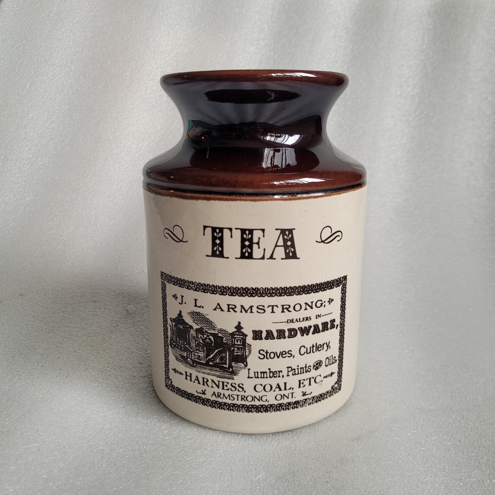 Vintage Beauce Abenakis Ceramic Tea Storage Jar With Victorian Print